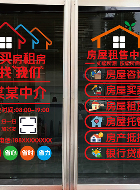 房产中介玻璃门贴纸房屋租赁广告