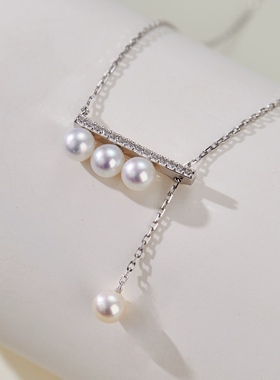 平衡木珍珠项链淡水天然925纯银