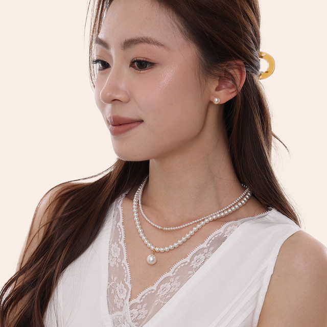 Xia <Castle Girl> French Shijia pearl double-layer stacked necklace, high-end light luxury sweater necklace