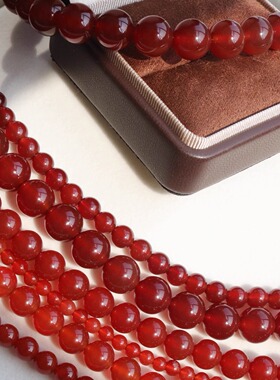 7A天然红玛瑙珠串项链女新年红色珠子高级感锁骨链毛衣链配饰链