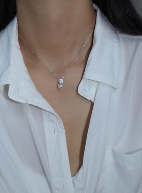 正圆银项链戴妃仿珍珠