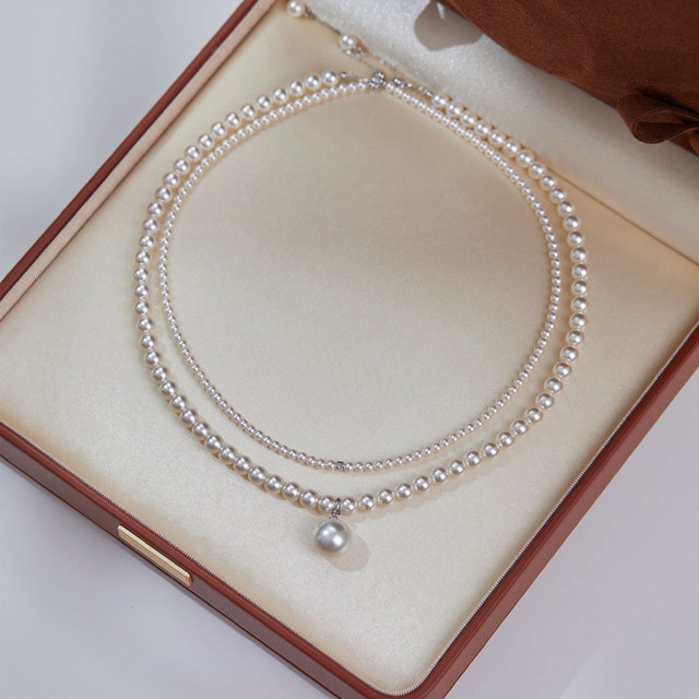 Xia <Castle Girl> French Shijia pearl double-layer stacked necklace, high-end light luxury sweater necklace