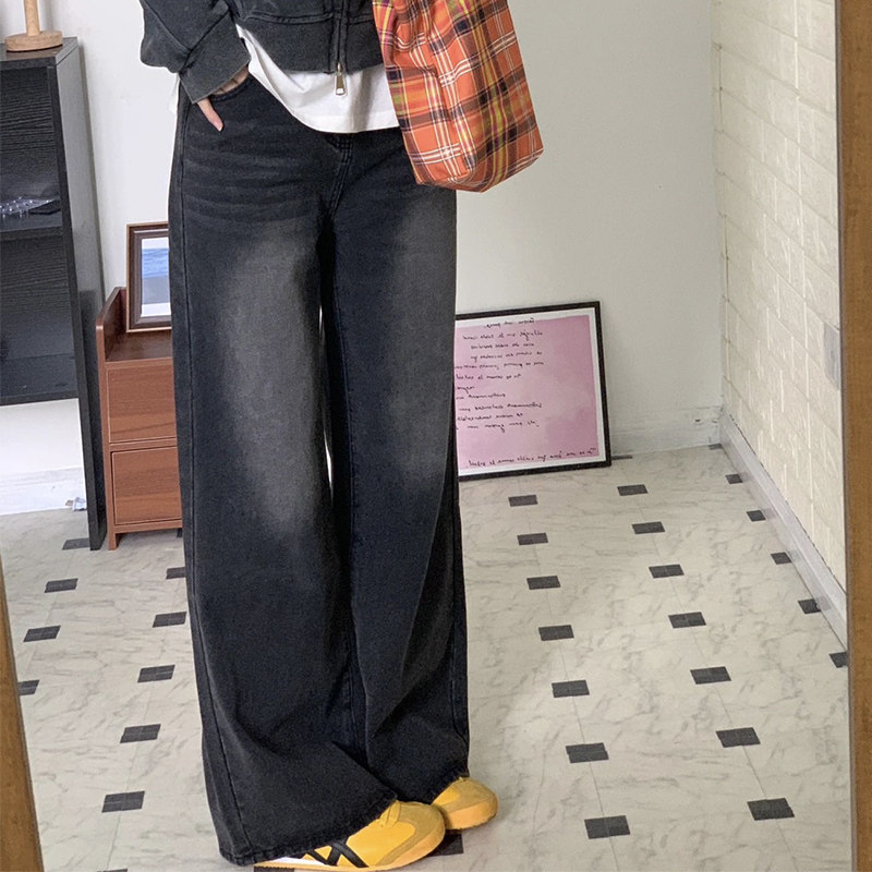 烟灰色加绒牛仔裤女秋冬新款胖mm粗腿宽胯高个子加长直筒阔腿裤子,淘宝优惠券,粉丝福利购,淘宝优惠卷