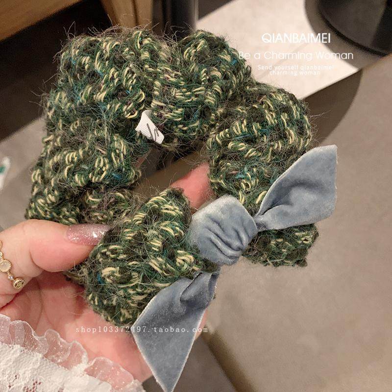 绿色毛线编织大肠发圈气质小香风高级感蝴蝶结发绳头绳绑发皮筋女,淘宝优惠券,粉丝福利购,淘宝优惠卷