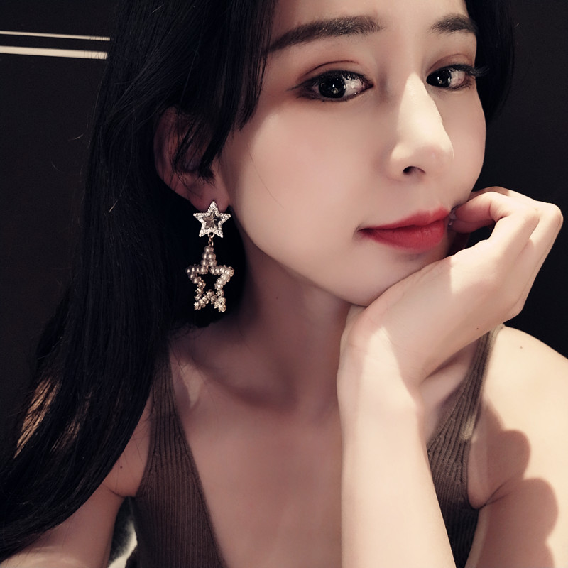 春季新款东大门五角星小珍珠星星优雅水钻耳环耳钉耳饰女 2019 韩国 春季新款东大门五角星小珍珠星星优雅水钻耳环耳钉耳饰女 2019 韩国