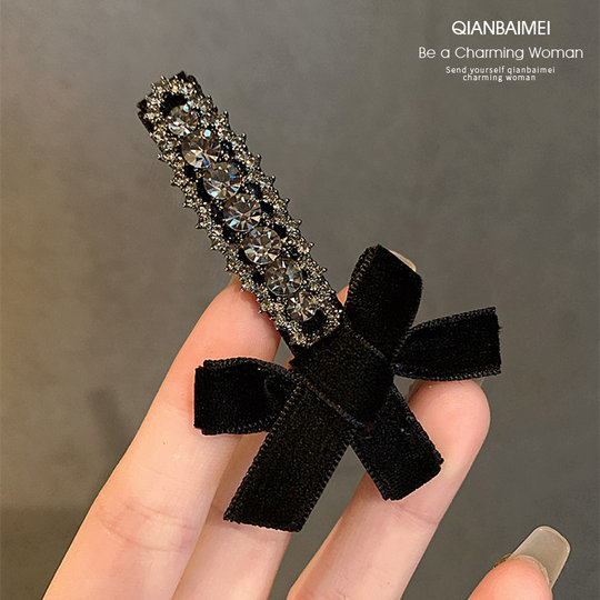 水钻蝴蝶结刘海夹高级感镶钻发夹时尚复古侧边夹一字夹发卡边夹女