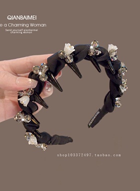 百搭麻花辫黑色头箍带齿防滑铃兰花水晶高端发箍女2026新款发卡潮