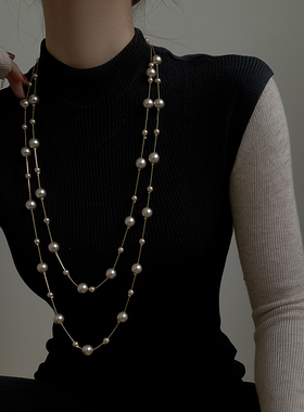 长款珍珠珍珠长款大气配饰毛衣链