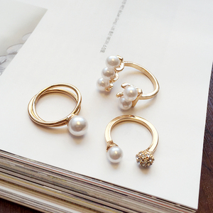 三件套珍珠水钻关节戒指