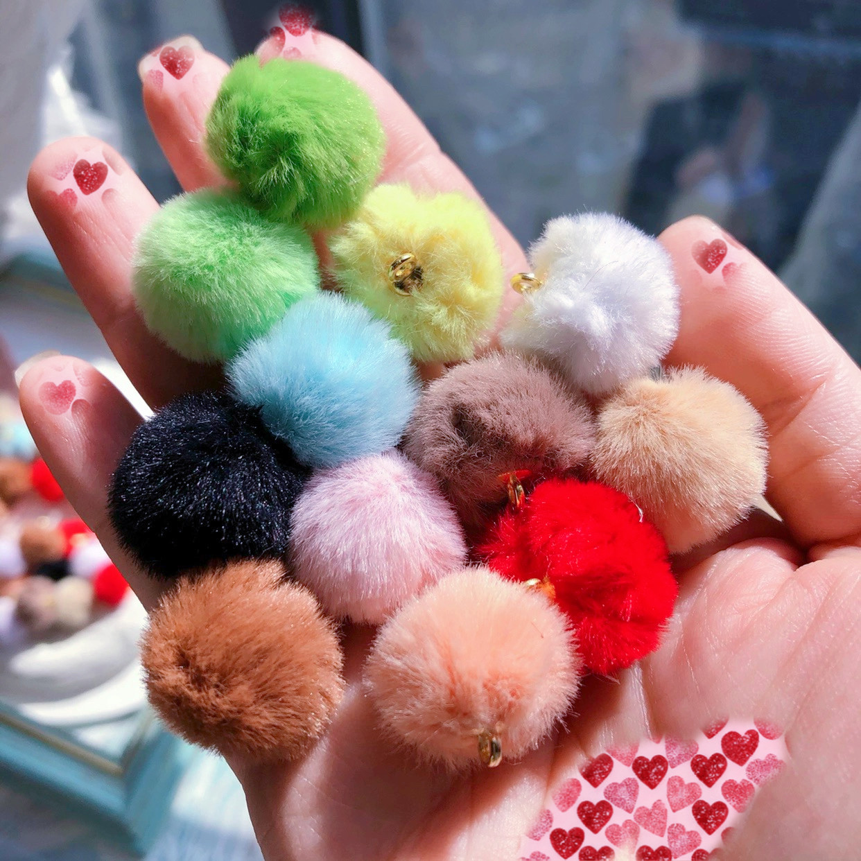 带毛2厘米仿兔毛球吊坠红色挂球挂饰 手工diy发饰材料饰品配件,淘宝优惠券,粉丝福利购,淘宝优惠卷