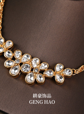 新款个性小众复古ins花朵莱茵石