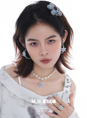 新款个性小众冰晶雪花珍珠项链配