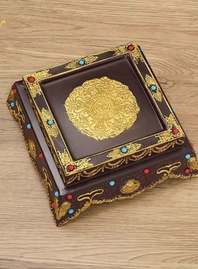 藏式曼扎盘八吉祥曼扎盘修盘曼达盘曼茶罗带宝石四方托盘双色摆件