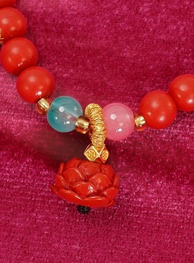 朱砂手串莲花手链男女通用情侣礼物民族风禅意手环饰品红色串珠