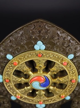 慧宝雕花黄铜金轮宝轮王七政宝金轮宝大小八幅轮西藏传统摆件包邮