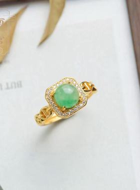 南宫纯银飘花天然非洲翠戒指独龙