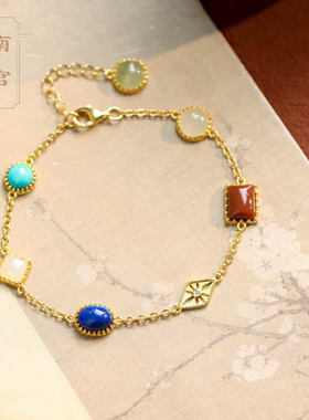 南宫女925纯银和田玉南红手链