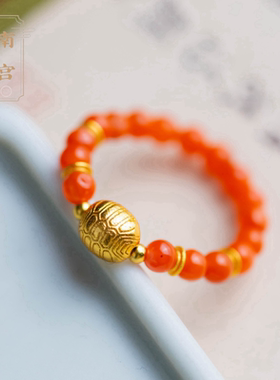 南宫S925银南红小米珠新中式戒指