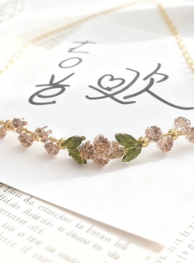 春日物语绿色锆石手工原创项链手链耳环闪闪发光成套自带送人爱人