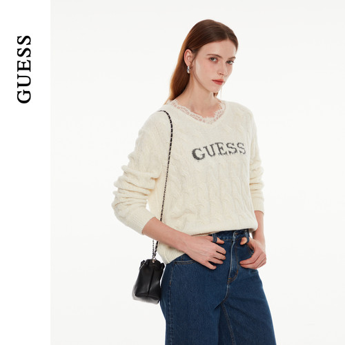 GUESS女士甜美蕾丝花边含羊毛针织衫-Q4PR63Z0W90 - 图1