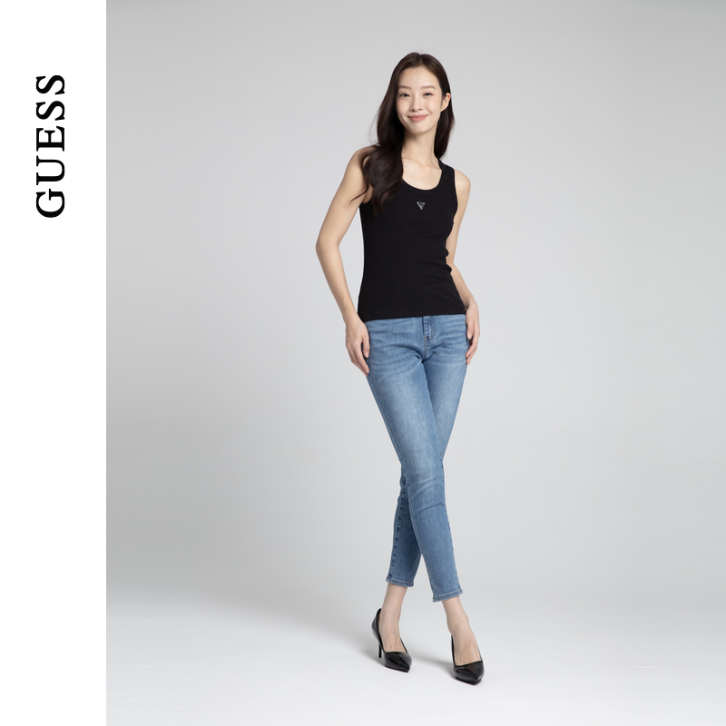 GUESS24年新款春季女士纯色logo百搭罗纹背心-W4PP93K2Q40 - 图0