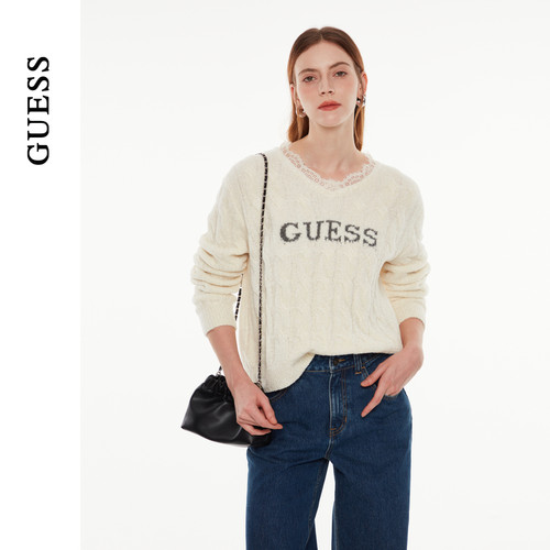 GUESS女士甜美蕾丝花边含羊毛针织衫-Q4PR63Z0W90 - 图0