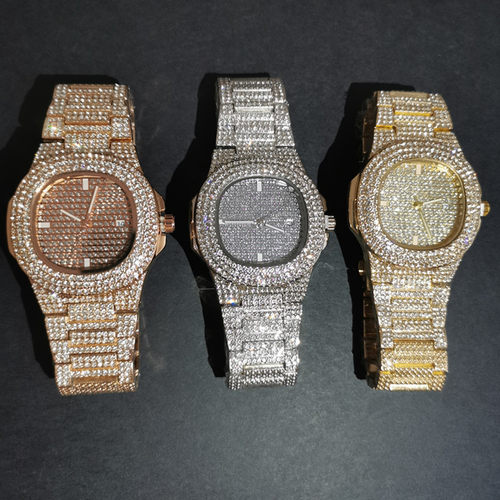 Hiphop嘻哈手表镶钻满钻腕表男生说唱欧美街头个性Quartz watches - 图0