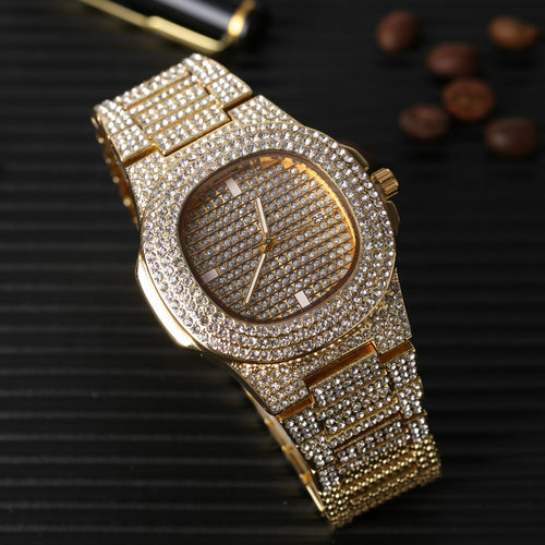 Hiphop嘻哈手表镶钻满钻腕表男生说唱欧美街头个性Quartz watches - 图1