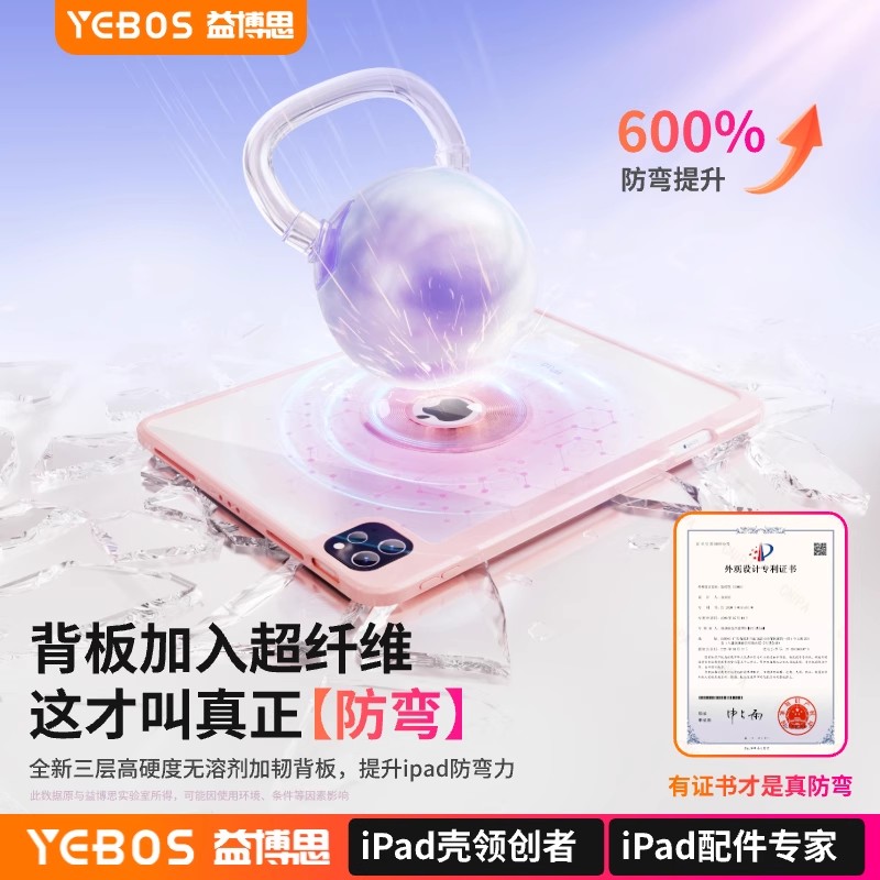 益博思ipad保护壳Y型3折720旋转适用于苹果平板10/11代air7/6防弯摔pro13寸防污mini7保护套带笔槽亚克力磁吸 - 图2