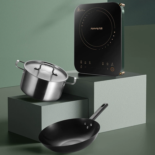 Jiuyang Индукционная плита домохозяйство маленькая выступление -рискованная жареная жареная горячая горшка интеллектуальное интегрированное набор горшков Официальная аутентичная новая модель
