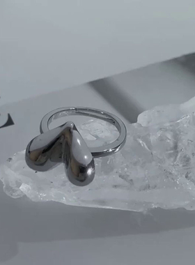 甜酷爱心戒指女韩版ins创意桃心S925银开口指环嘻哈小众食指戒潮