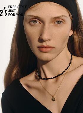 原创优雅玫瑰黑玛瑙双层叠戴项链