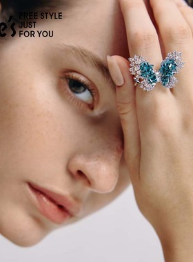 shes茜子耀我宣言仿水晶蝴蝶戒指