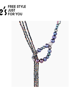 she’s珍珠水晶长款毛衣链