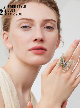 shes茜子莫奈印象轻奢原创刺绣蝴蝶戒指女小众设计感指环送礼礼物