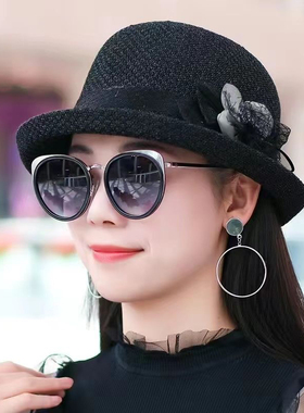 帽子女夏季韩版百搭薄款透气草帽春夏礼帽中年时尚妈妈帽休闲帽