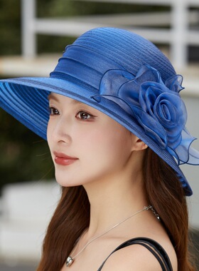 春夏轻薄透气欧根纱帽子女款优雅气质妈妈帽法式赫本风防晒遮阳帽