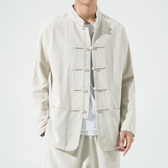 Spring and autumn cotton linen retro casual Tang jacket for men