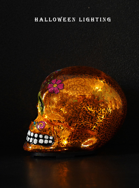 树脂哥特风金色骷髅骷髅灯