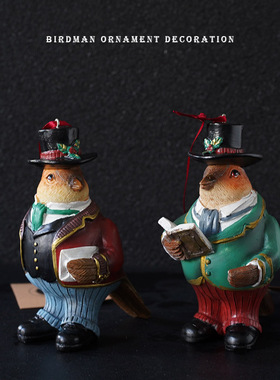 北欧树脂手绘摆件挂件复古小鸟