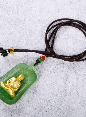 古法琉璃贴金药师佛挂坠吊坠佛牌佛像居家男女通用绳子项链饰品