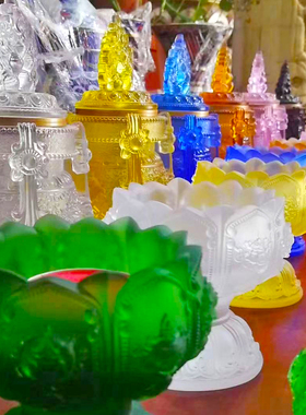 古法琉璃八吉祥长寿摩尼宝瓶摆件居家客厅佛堂桌面摆放装藏佛具