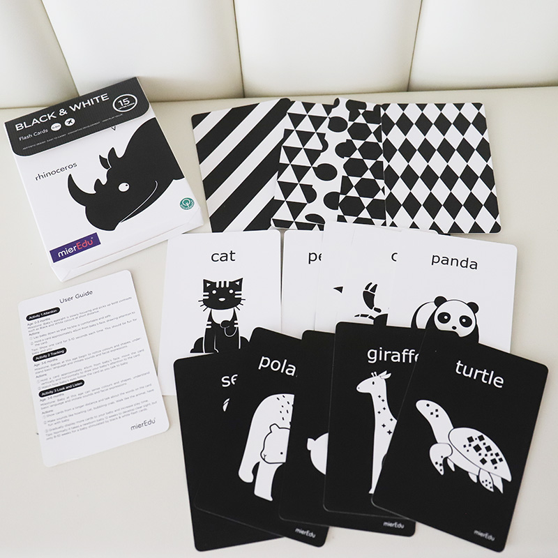 mierEdu澳米优宝宝认知卡片婴儿黑白视觉激发卡彩色早教卡追视卡 - 图0