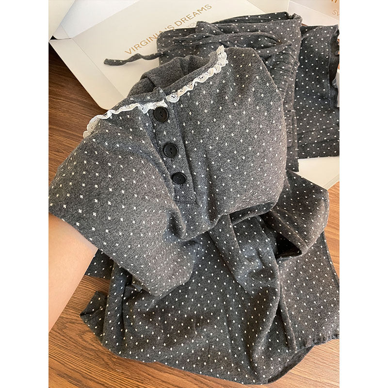 韩系碎花蕾丝花边大码睡衣女春秋2026新款保暖长袖长裤家居服套装,淘宝优惠券,粉丝福利购,淘宝优惠卷