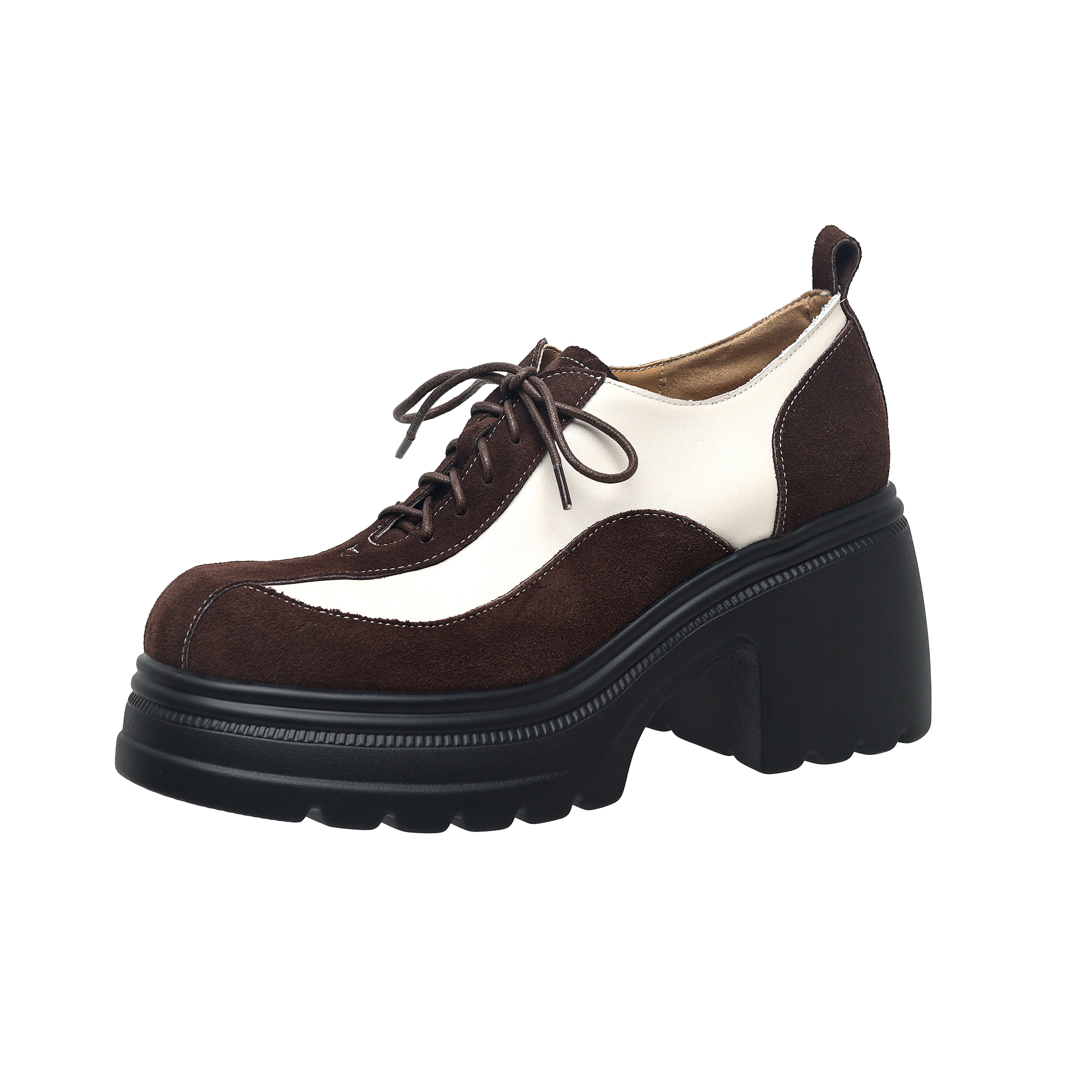 圆圆妈2026春季时尚圆头深口鞋系带单鞋百搭松糕厚底鞋牛皮女鞋子,淘宝优惠券,粉丝福利购,淘宝优惠卷