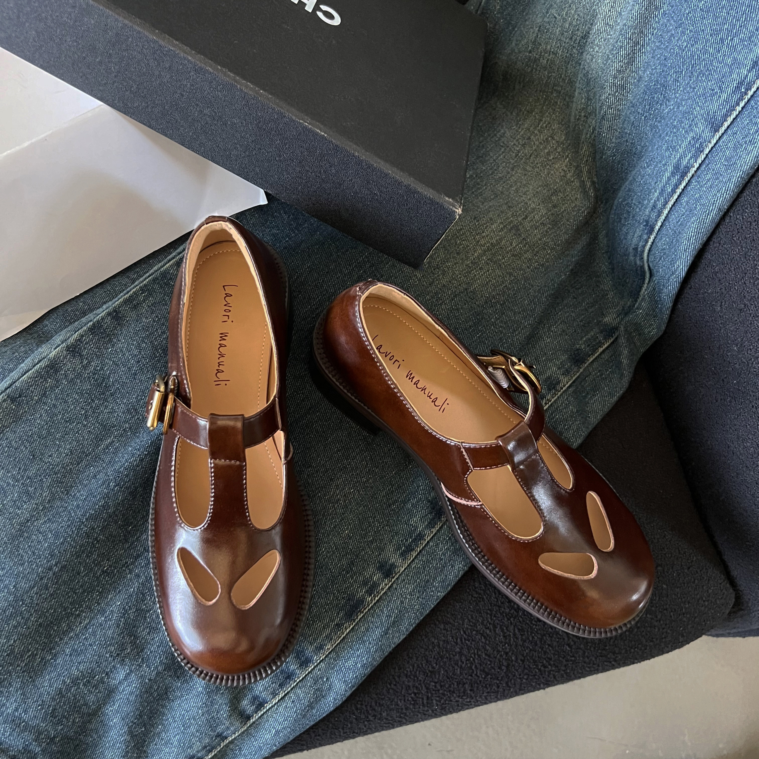 圆圆妈2026春季复古单鞋中口镂空丁字扣玛丽珍百搭粗跟牛皮女鞋子,淘宝优惠券,粉丝福利购,淘宝优惠卷