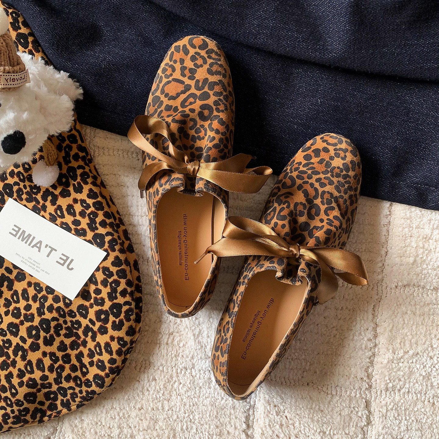 圆圆妈2026春季简约圆头深口豹纹系带芭蕾鞋舒适百搭平跟羊翻女鞋,淘宝优惠券,粉丝福利购,淘宝优惠卷