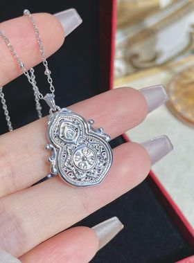 黄金色999足银古法传承福禄葫芦吊坠项链镶钻新中式重工设计感套