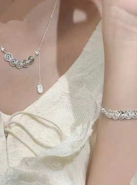 足银999纯银碎冰冰五帝钱币项链时尚百搭女友老婆情人闺蜜礼物