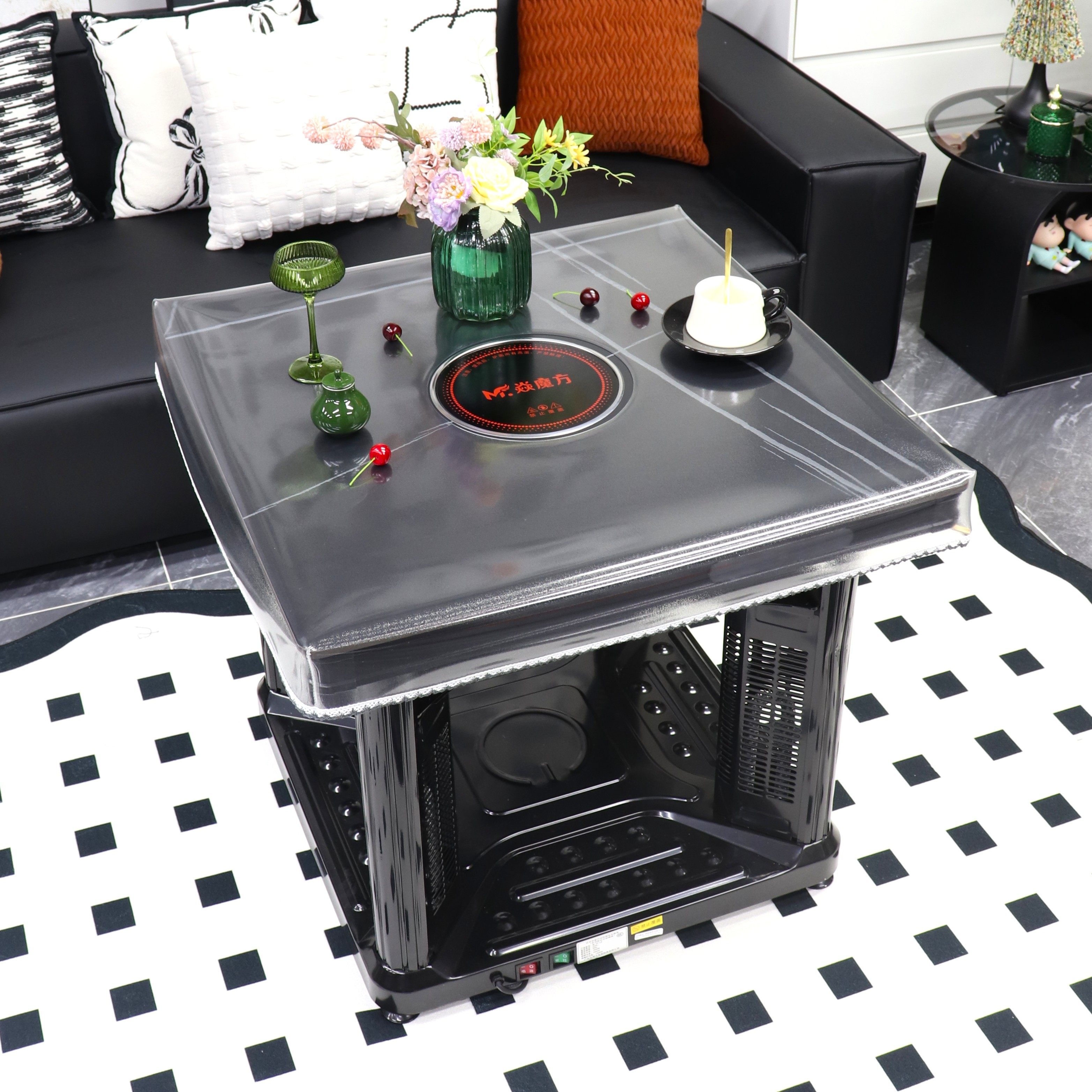 开孔透明皮罩正方形防水防油磨砂桌布耐高温烤火桌罩套长方形加厚,淘宝优惠券,粉丝福利购,淘宝优惠卷